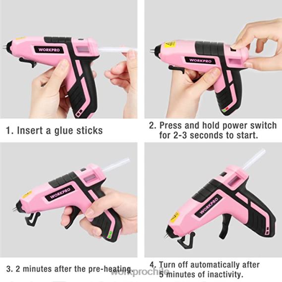 Juego de taladro inalámbrico de 12v, pistola grapadora 6 en 1, juego de destornilladores magnéticos de 8 piezas y pistola de pegamento termofusible inalámbrica WORKPRO JDN8Z313 rosa herramienta