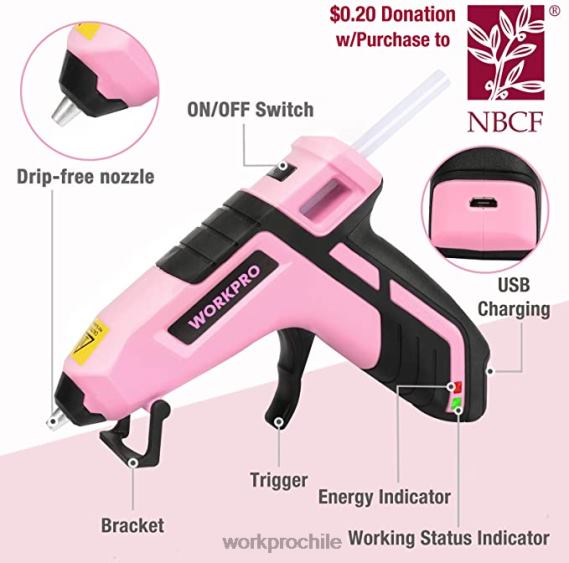 Juego de taladro inalámbrico de 12v, pistola grapadora 6 en 1, juego de destornilladores magnéticos de 8 piezas y pistola de pegamento termofusible inalámbrica WORKPRO JDN8Z313 rosa herramienta