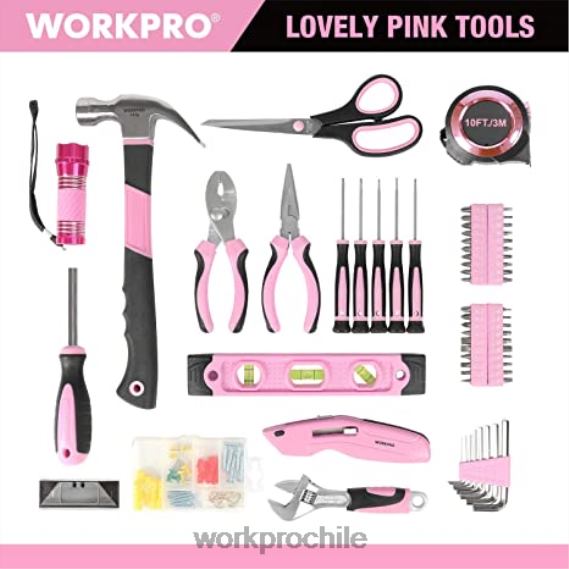 Kit de herramientas de 106 piezas y destornilladores magnéticos de 6 piezas y kit de taladro inalámbrico de 12 V y pistola grapadora 6 en 1 WORKPRO JDN8Z312 rosa herramienta