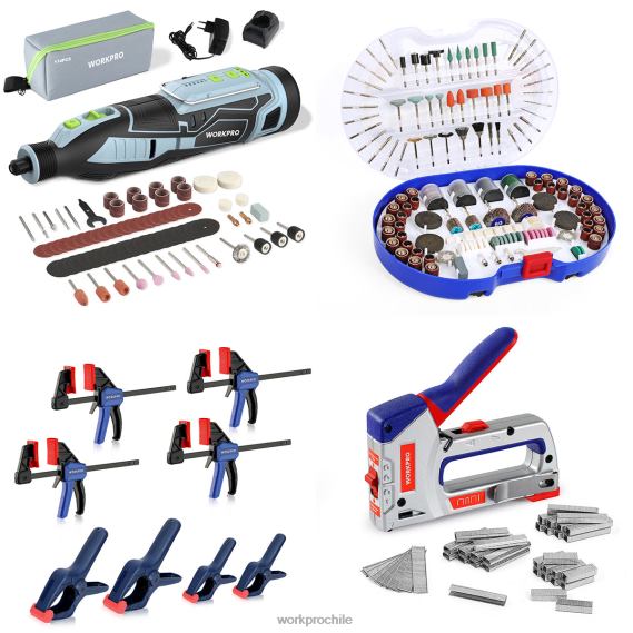 Kit de herramientas rotativas inalámbricas de 12 V, kit de accesorios para herramientas rotativas de 276 piezas, juego de abrazaderas de 8 piezas y kit de pistola grapadora 4 en 1 WORKPRO JDN8Z317 mod