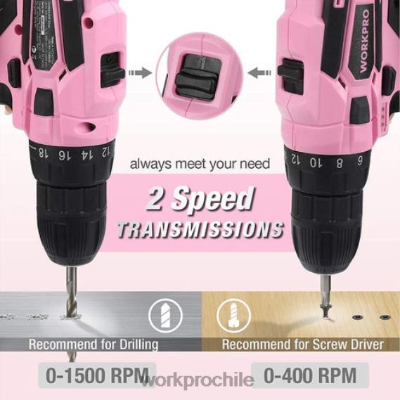 Kit de taladro inalámbrico de 12 V, kit de herramientas de 103 piezas, juego de destornilladores magnéticos de 8 piezas y pistola grapadora 6 en 1 WORKPRO JDN8Z315 rosa herramienta