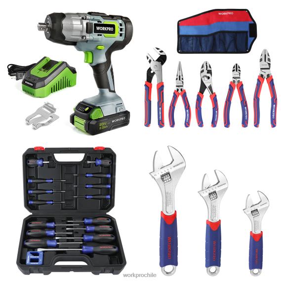 Llave de impacto inalámbrica de 20v, juego de alicates de 5 uds, juego de destornilladores magnéticos de 16 Uds y juego de llaves ajustables de 3 uds. WORKPRO JDN8Z319 útil herramienta