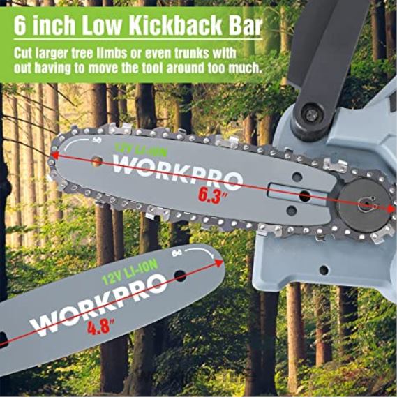 Motosierra inalámbrica, juego de herramientas de jardín de 7 piezas, 2 pares de guantes de jardín y rodilleras de jardín. WORKPRO JDN8Z314 útil herramienta