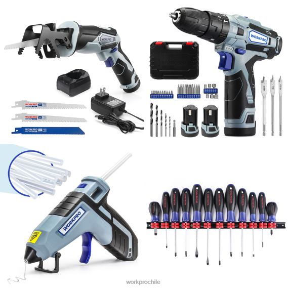 Sierra recíproca inalámbrica de 12v, kit de taladro inalámbrico de 12v, juego de destornilladores magnéticos de 12 Uds y Pistola de Pegamento Caliente inalámbrica WORKPRO JDN8Z321 útil herramienta
