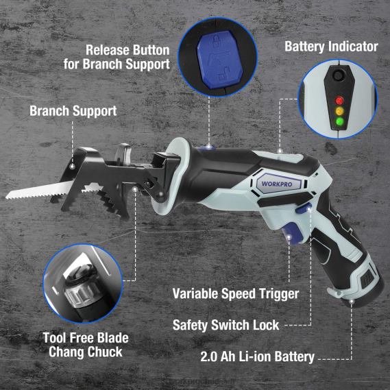 Sierra recíproca inalámbrica de 12v, kit de taladro inalámbrico de 12v, juego de destornilladores magnéticos de 12 Uds y Pistola de Pegamento Caliente inalámbrica WORKPRO JDN8Z321 útil herramienta